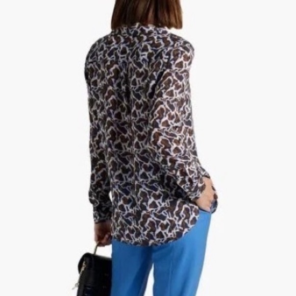 Theory Women's Navy Blue Brown Printed Silk-chiffon Shirt, size S - Picture 16 of 16